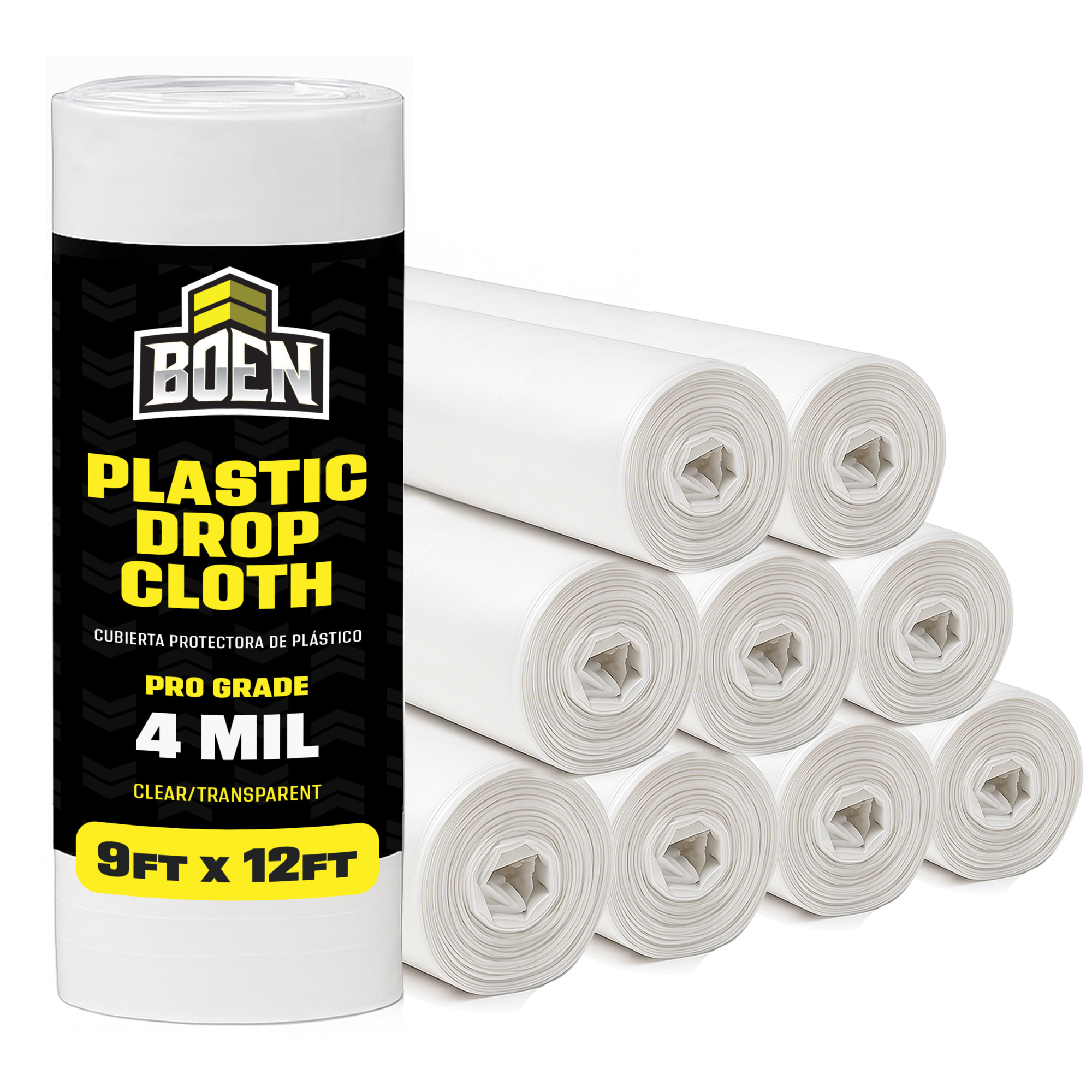 Boen Clear Plastic Drop Cloth, 9 ft x 12 ft, 9-Pack, 4 Mil Pro Grade Painters Plastic Sheeting Roll, Waterproof, Tear-Resistant Paint Tarp for Furniture, Floors, Windows, Dust Protection – Multipurpose